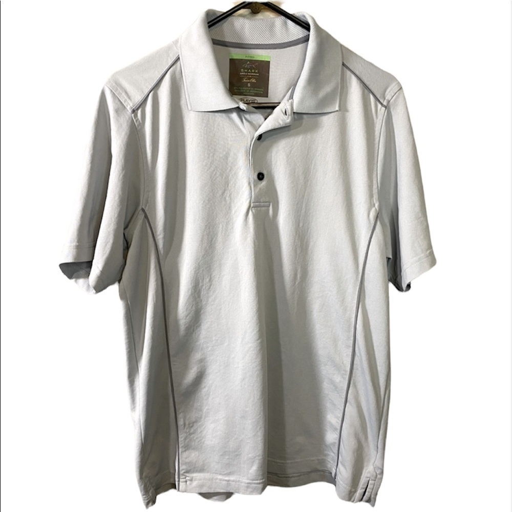 Shark Greg Norman golf top Tasso Ella Mens grey shirt size S play Dri. N-16